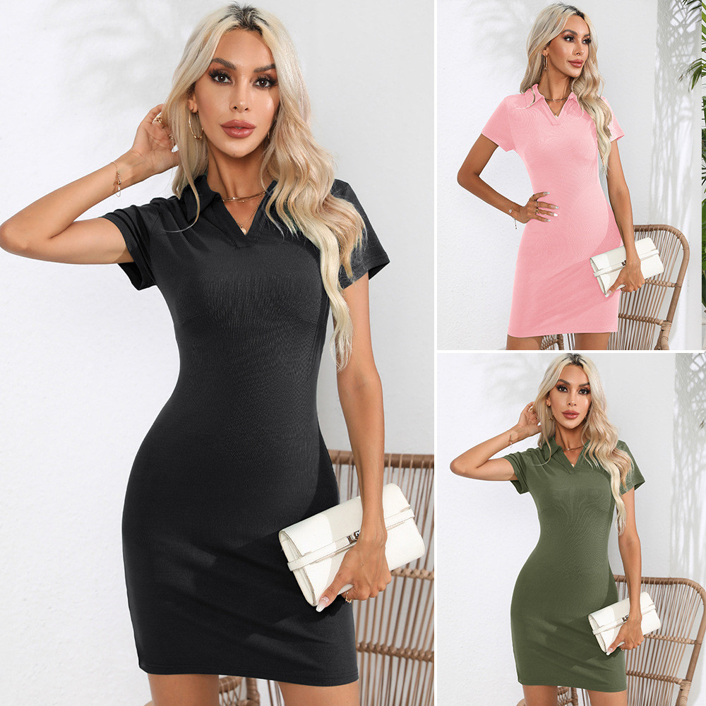 Col polo robe courte manches courtes robe moulante